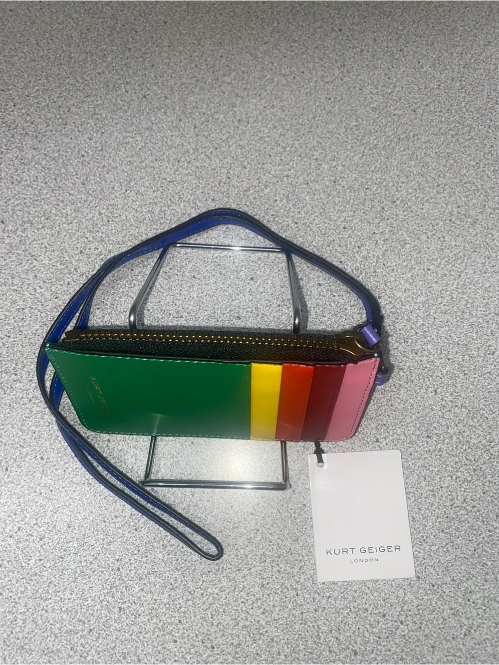 Kurt Geiger London Leather Rainbow Zip Card Holder Lanyard NWT